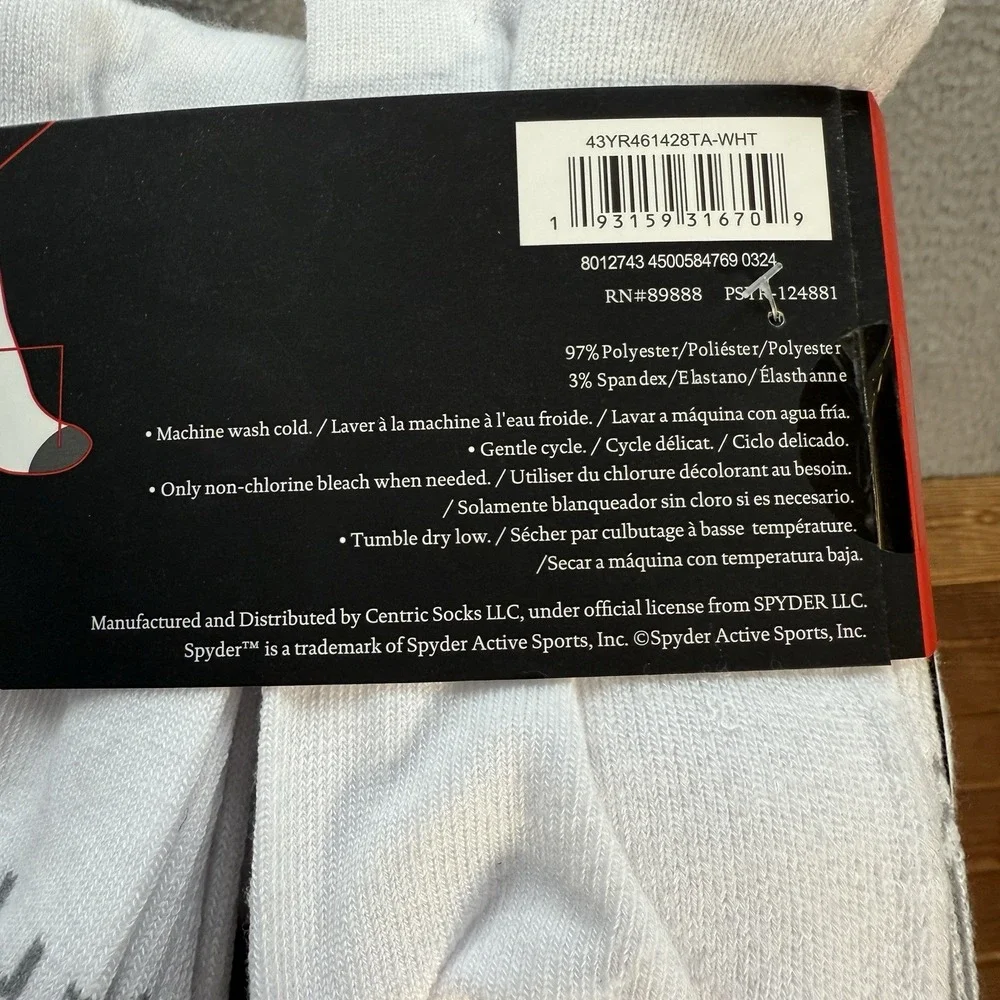 Spyder Socks Mens 6-12 Multicolor Crew Sock Polyester Spandex 12 Pairs Brand New
